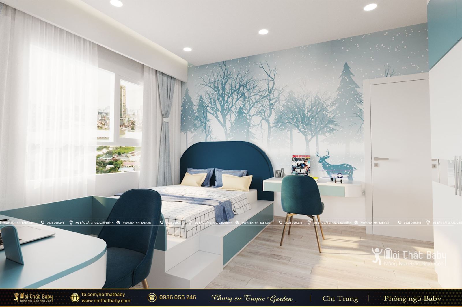 Nội thất phòng ngủ bé trai hiện đại căn Duplex Emerald Celadon City 191m2